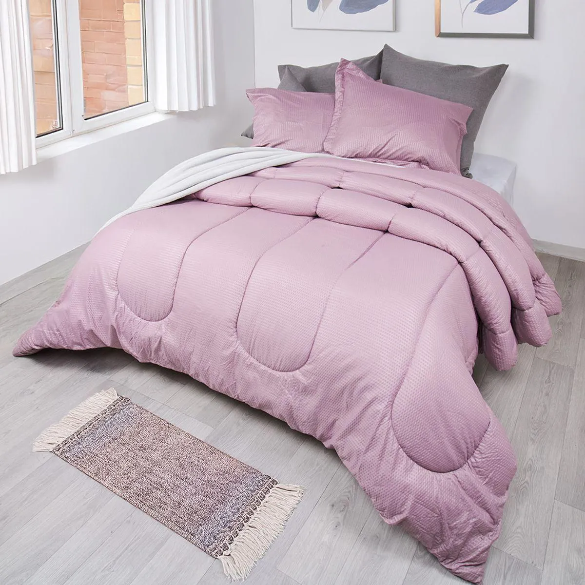 Plumón más fundón de almohada microfibra corrugada malva brezo