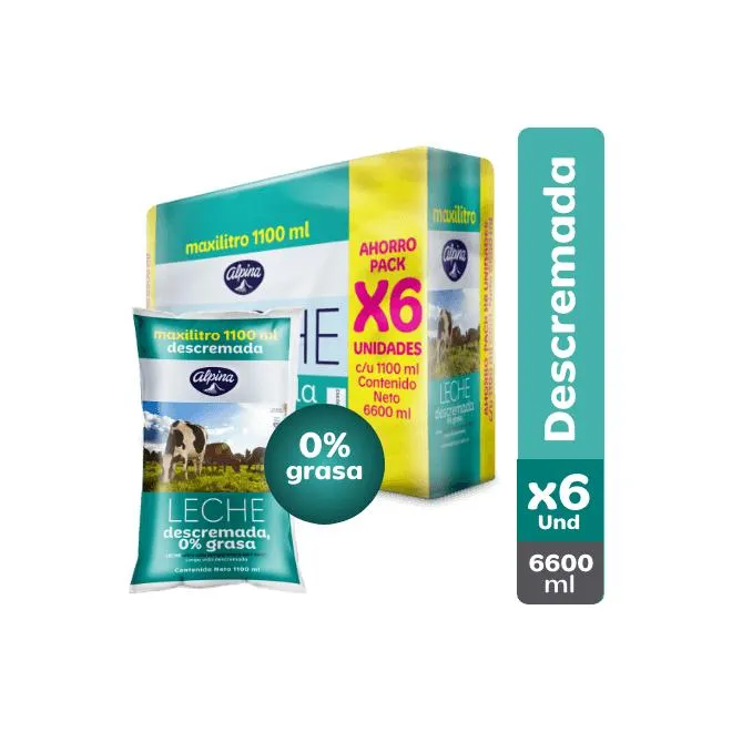 Leche Descremada Alpina x6 Und Bolsa 1100 ml