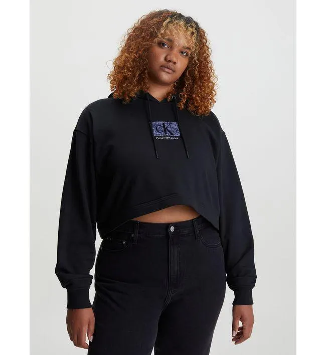 Saco Negro Con Gorro Cropped Oversized Logo