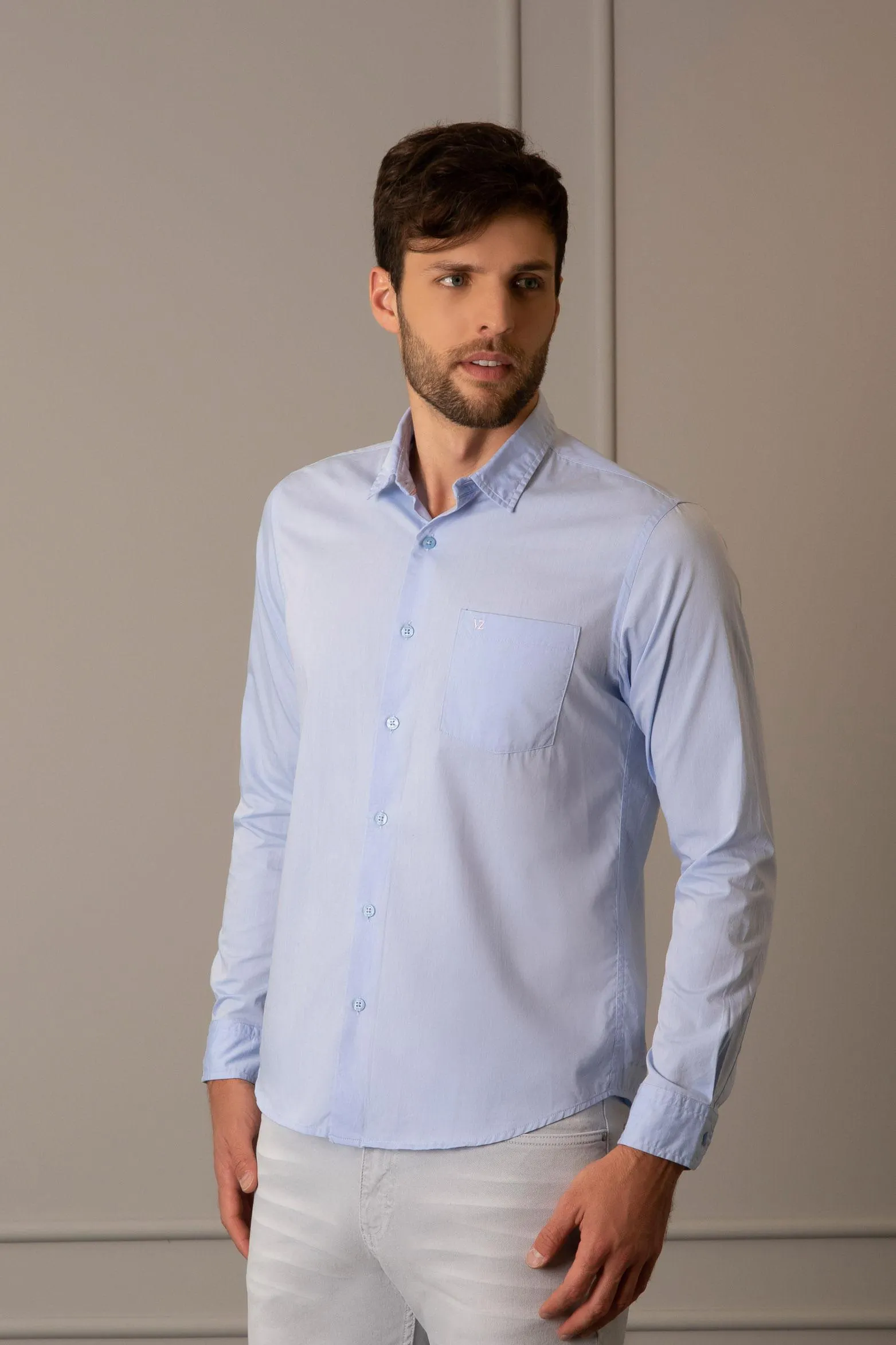 Camisa manga larga popelina para hombre cuello camisero clásico
