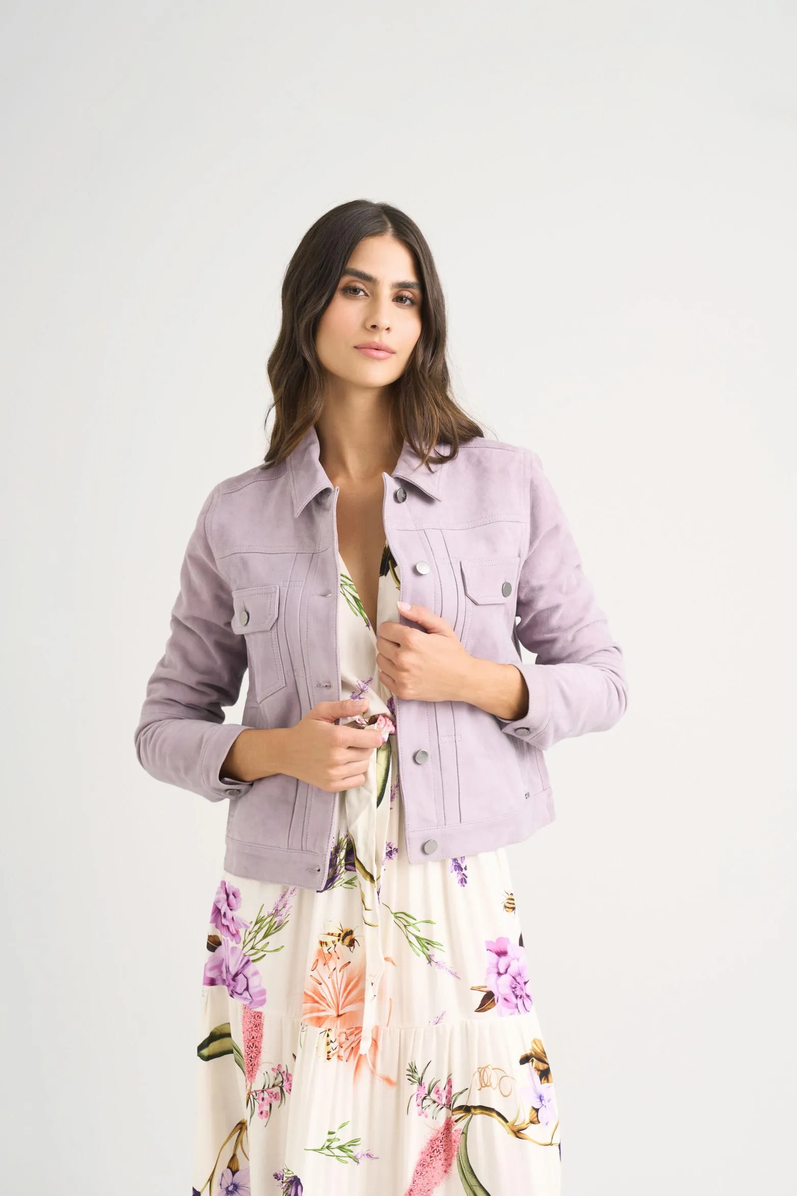 Chaqueta mercury tipo trucker para mujer en gamuza