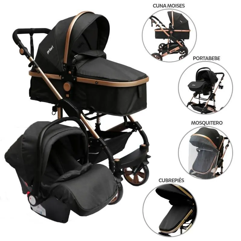 Coche para bebe Priori Frezzio Travel system cuatro ruedas Negro