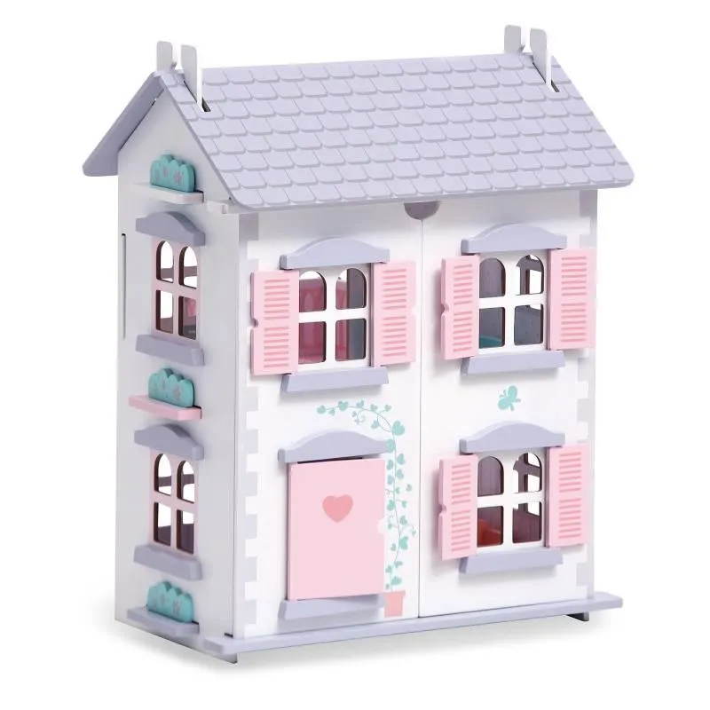 Casa para Muñecas de Madera incluye (3 Mesas + Cama + 2 sillas + Lampara + Sofá + Tina + Inodoro) a partir de los 3 años - Edufun