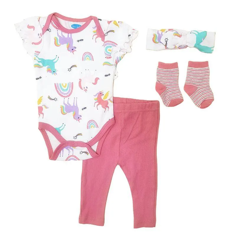 Set Body Pantalón 4 Piezas Bebé Niña Talla 3-6M
