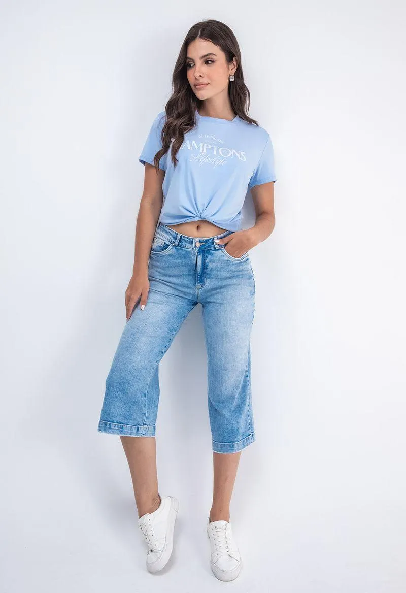 Jean culott tiro alto bota recta con bolsillos