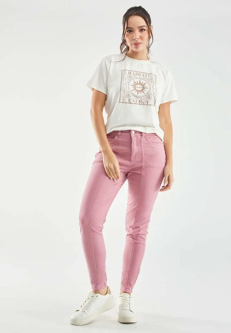 Jean vaquero tiro alto con corte en frente