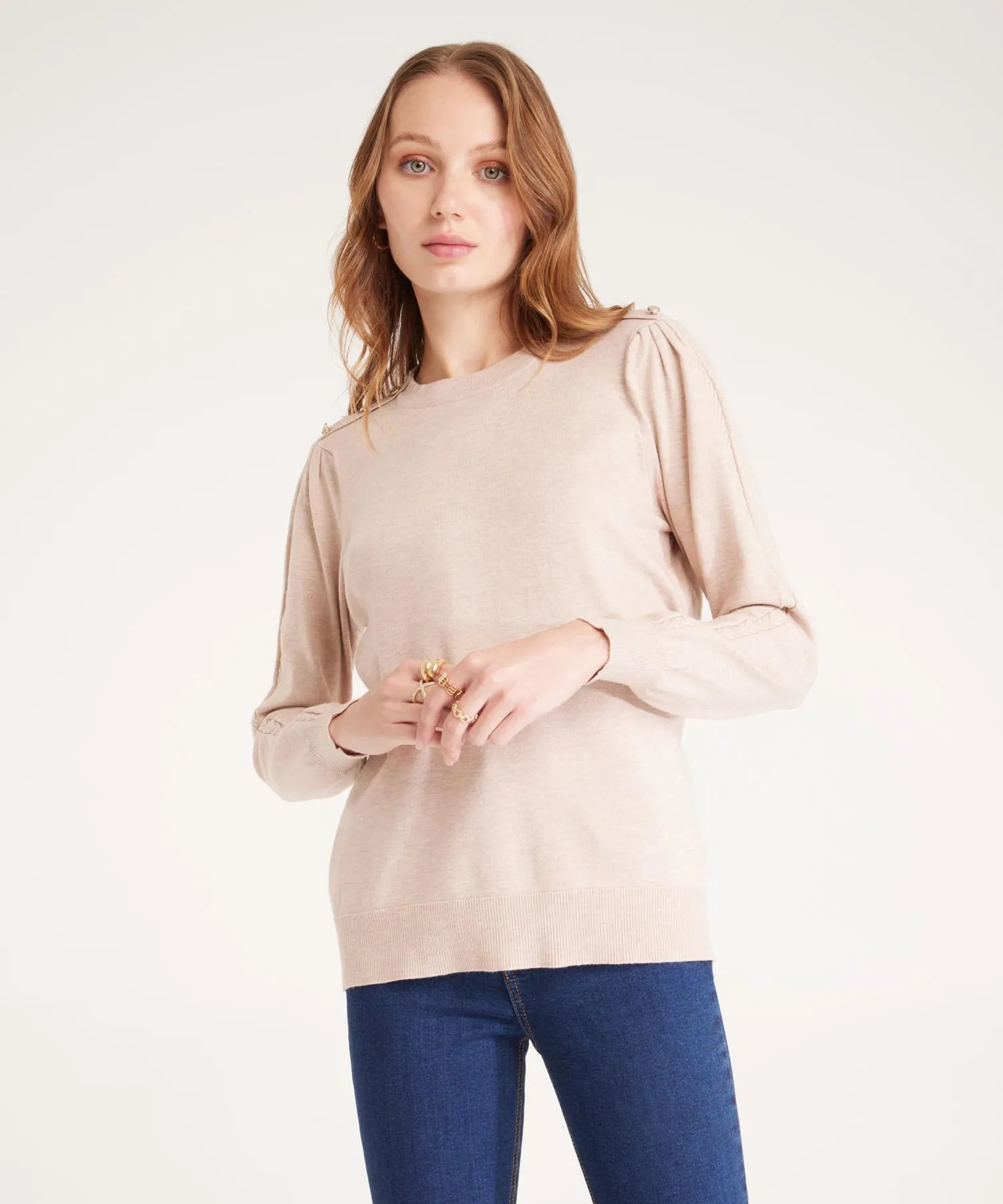 Saco cuello Redondo Con Detalle De Botones En Hombro Manga Larga