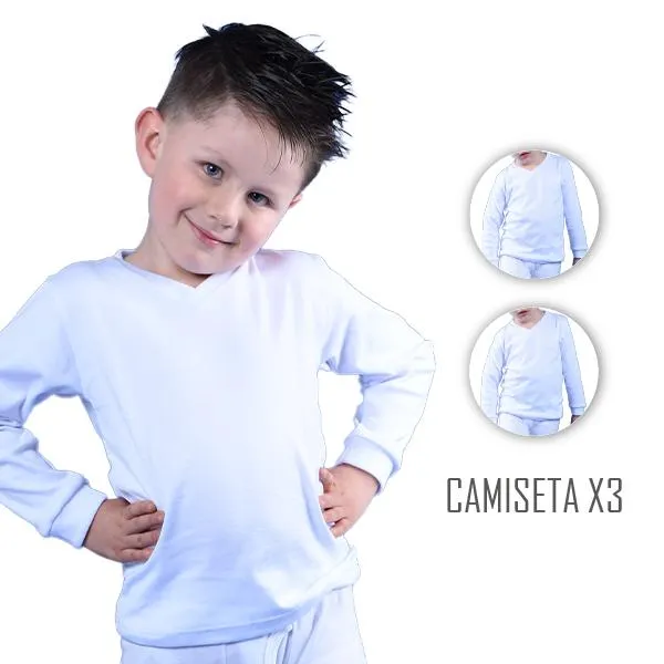 Combo X3 Camiseta Niño Cuello V Manga Larga