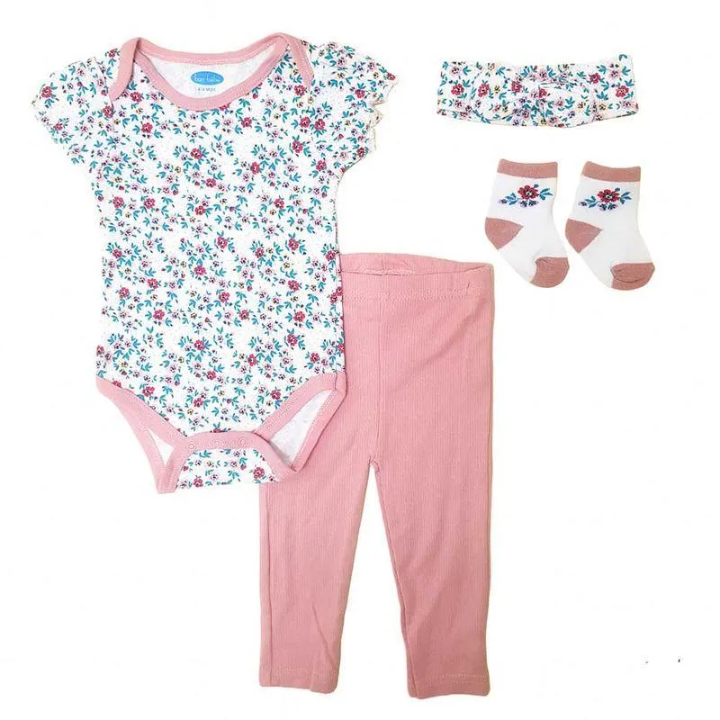 Set Body Pantalón 4 Piezas Bebé Niña Talla 0-3M