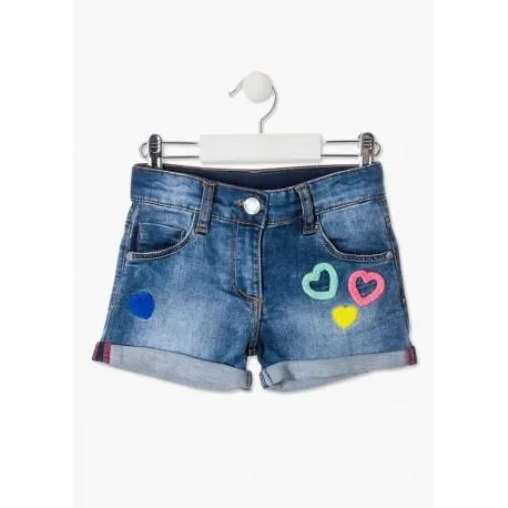 SHORT BORDADO CORAZONES NIÑA MINI LOSAN REF 116-6002AL