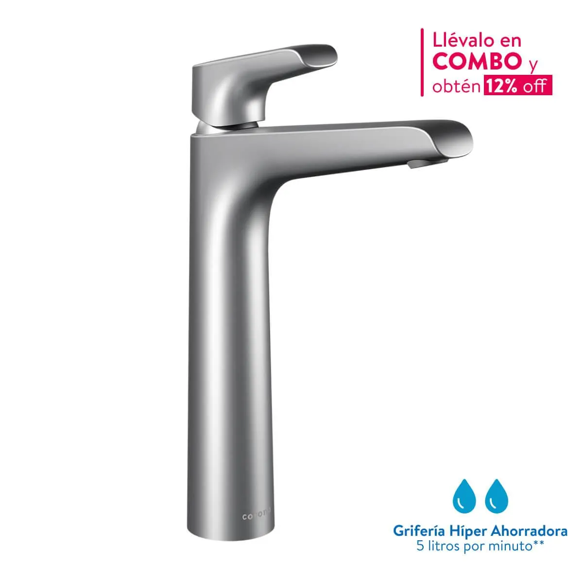 Grifería Ultra Ahorradora para Lavamanos Monocontrol Cascade Alta Titanio Antimicrobiano