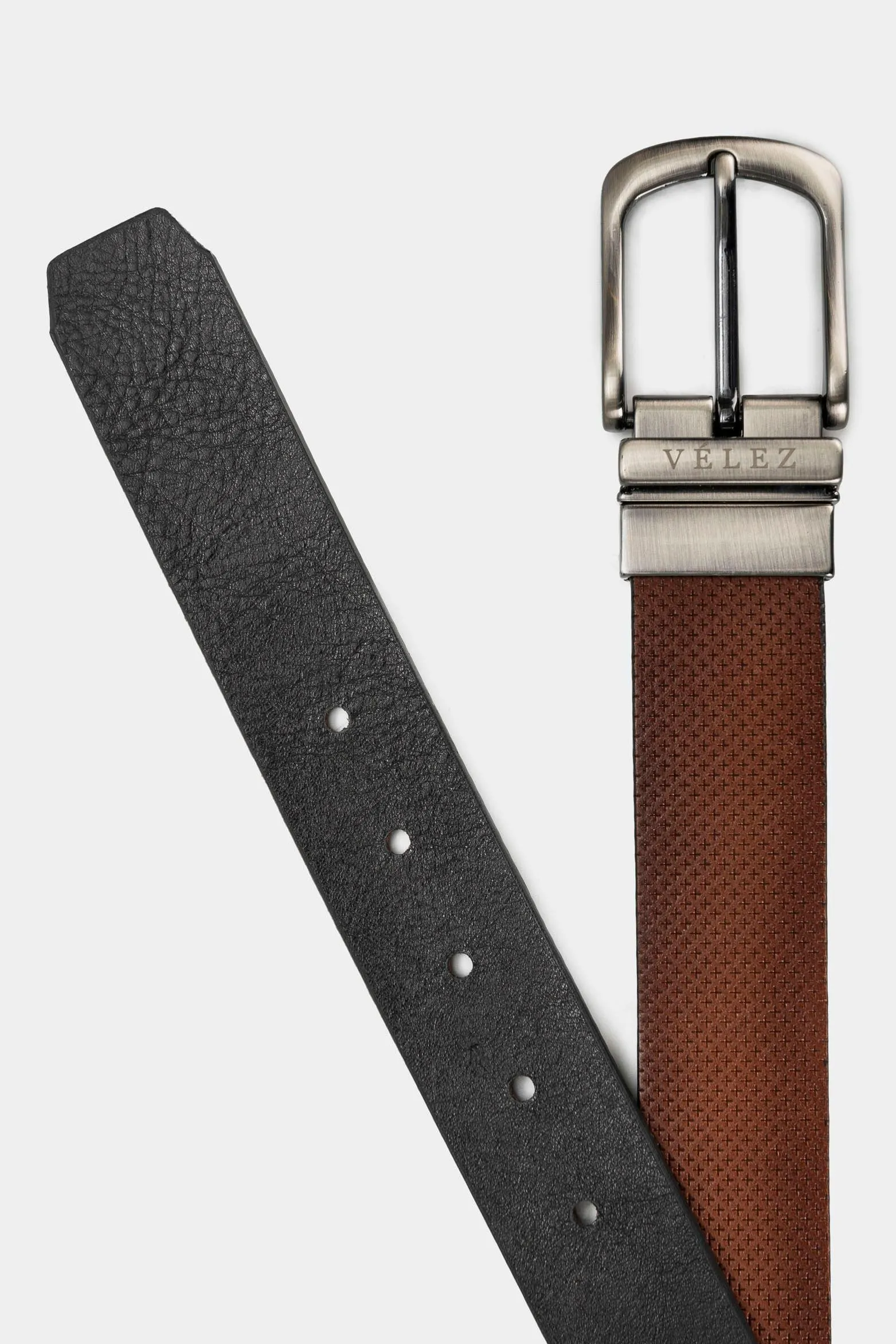 Cinturón doble faz cruz de cuero para hombre hebilla vintage