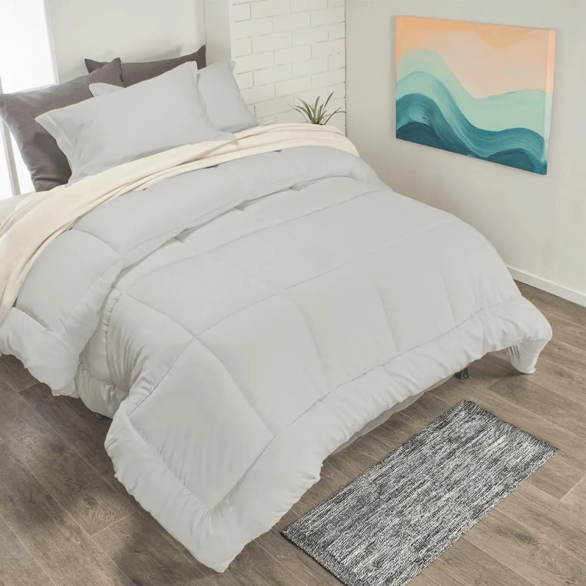 Plumón más fundón de almohada en tela 500 hilos polialgodón gris nieve