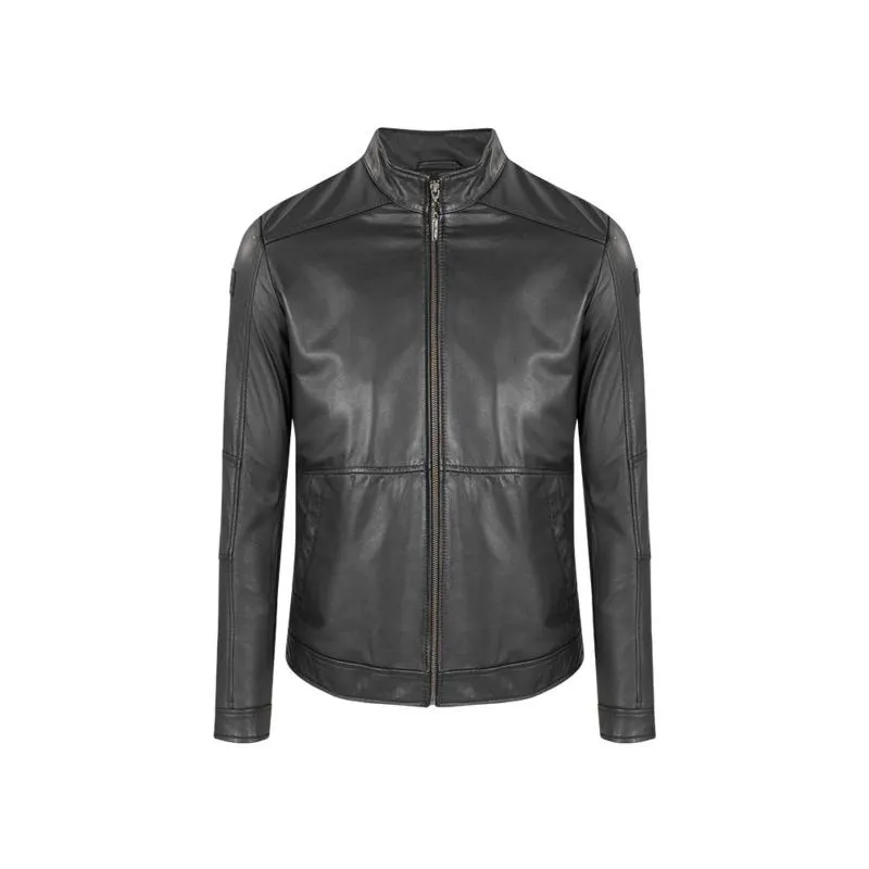 CHAQUETA NEGRA CUERO CUELLO NERÚ CN