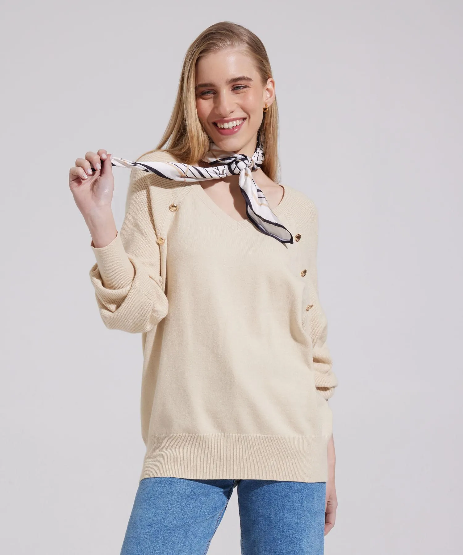 Saco Manga Larga Cuello V Con Botones