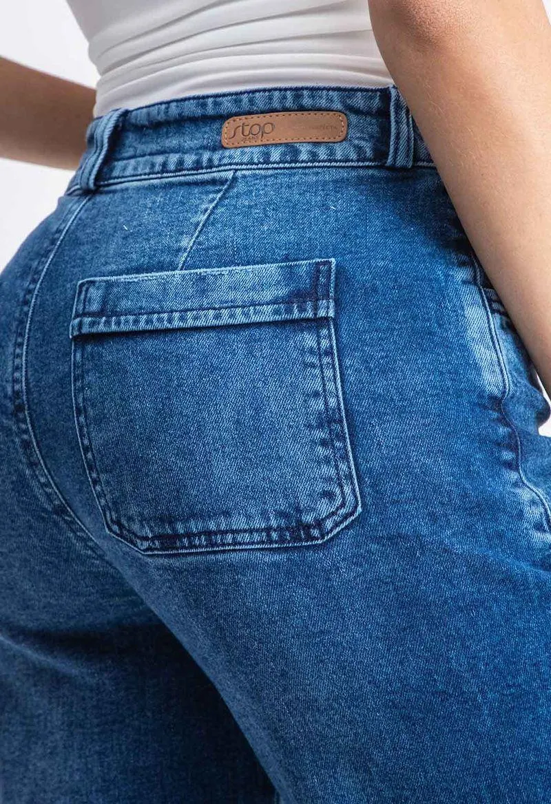 Jean retrojean tiro alto bota recta