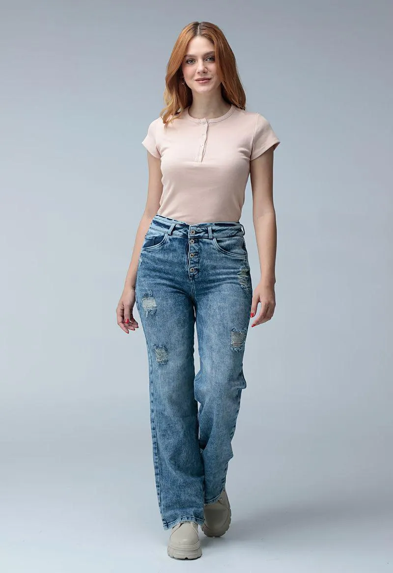 Retrojean tiro super alto con bolsillo