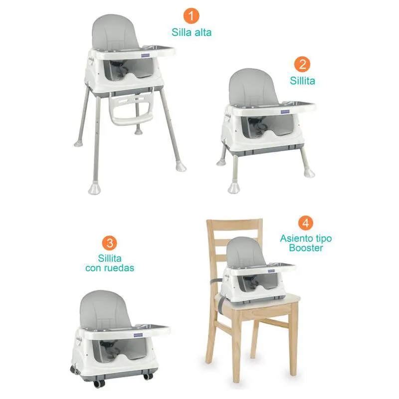 Silla comedor bebe 4en1 Happy Baby Zoe Gris