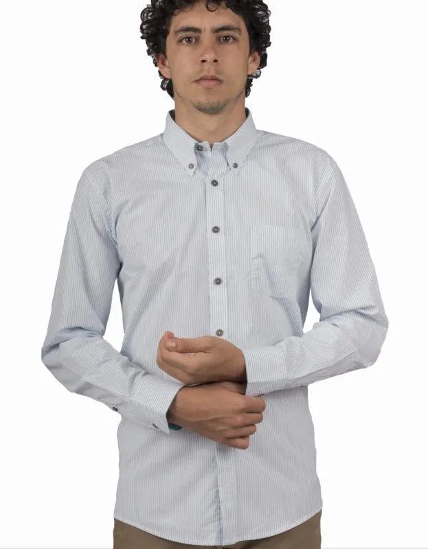 Camisa Manga Larga Rayas Azul Celeste – Moldería informal