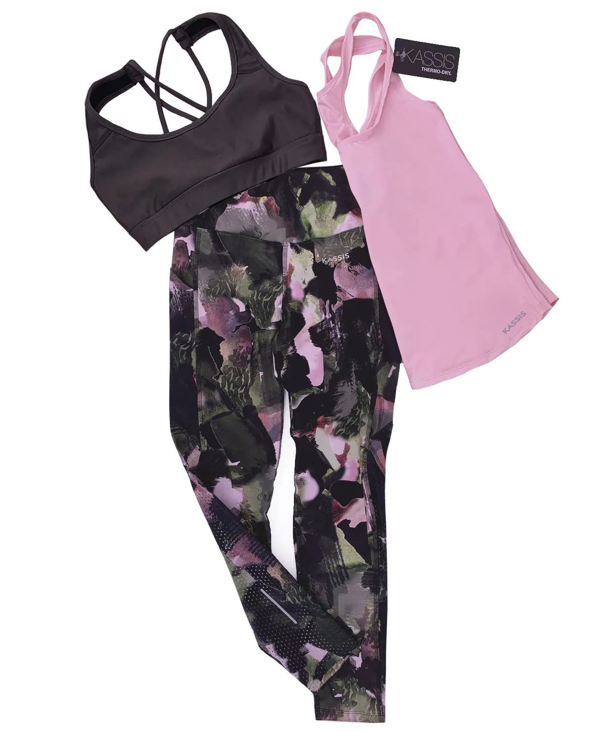 KIT TOBILLERO SHAPE + TOP GRIS OSCURO + BLUSA ROSADA