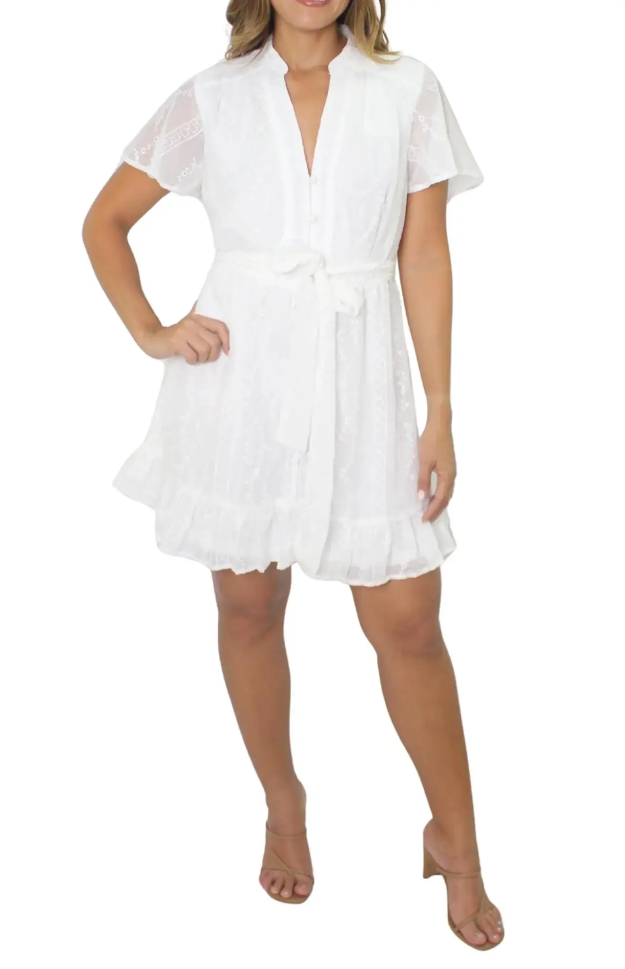 Vestido Bordado en Chifón Blanco