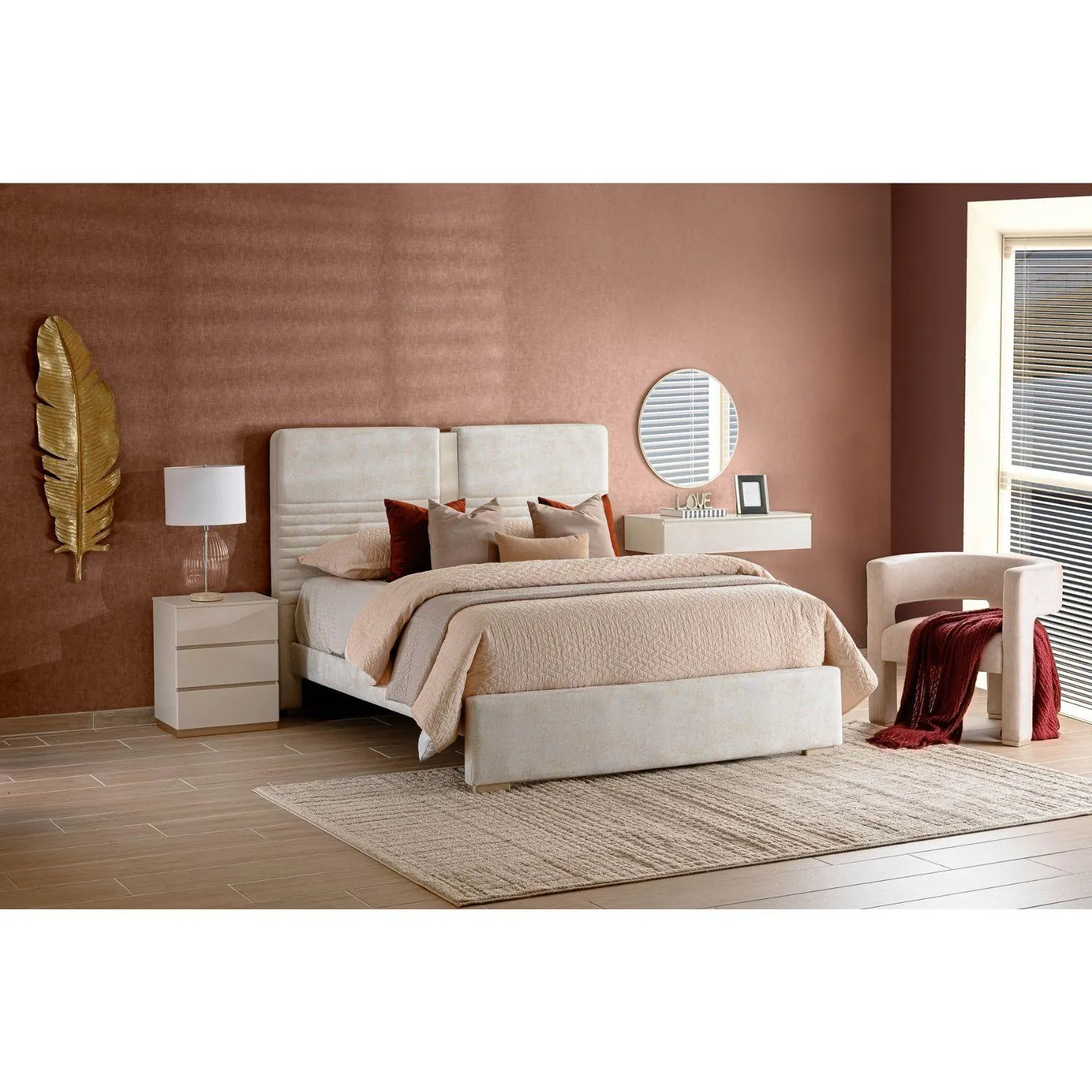 Cama Queen Moratti Velvet Crudo, Champaña