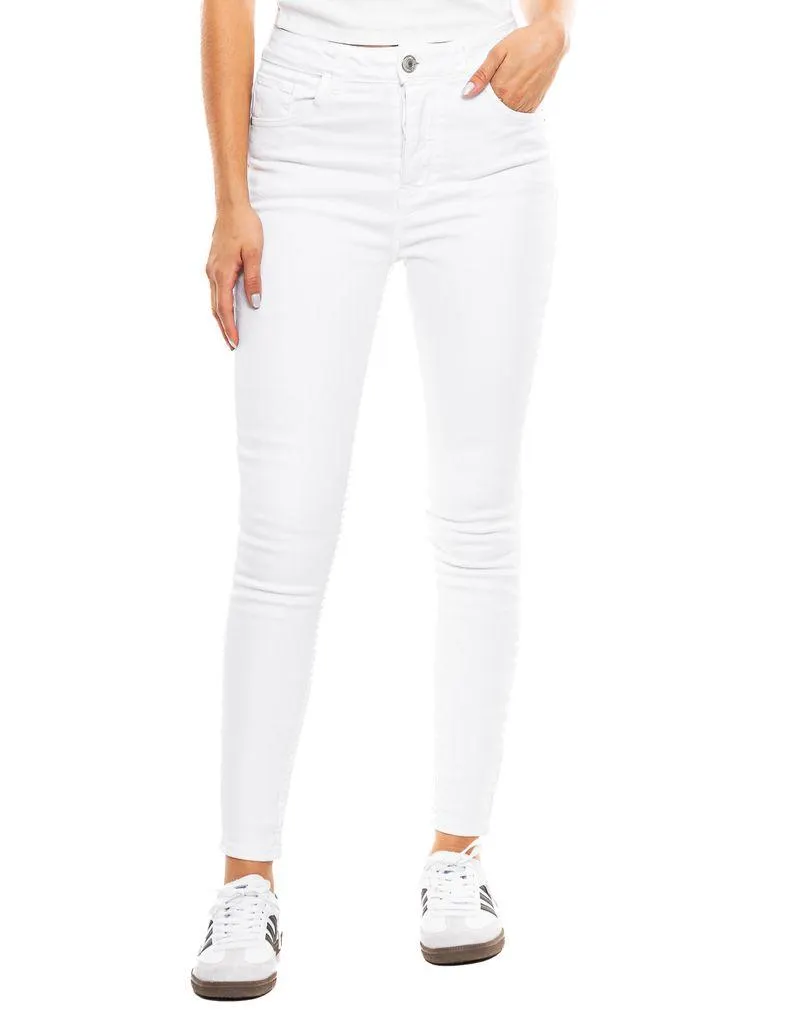 High Waist Skinny Fit Jeans Con Botonadura Interna