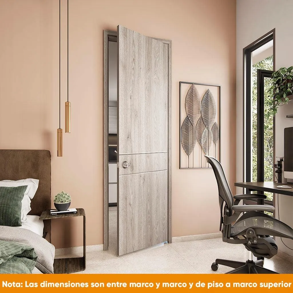 Puerta de madera melaminica ranurada veta vertical color ceniza