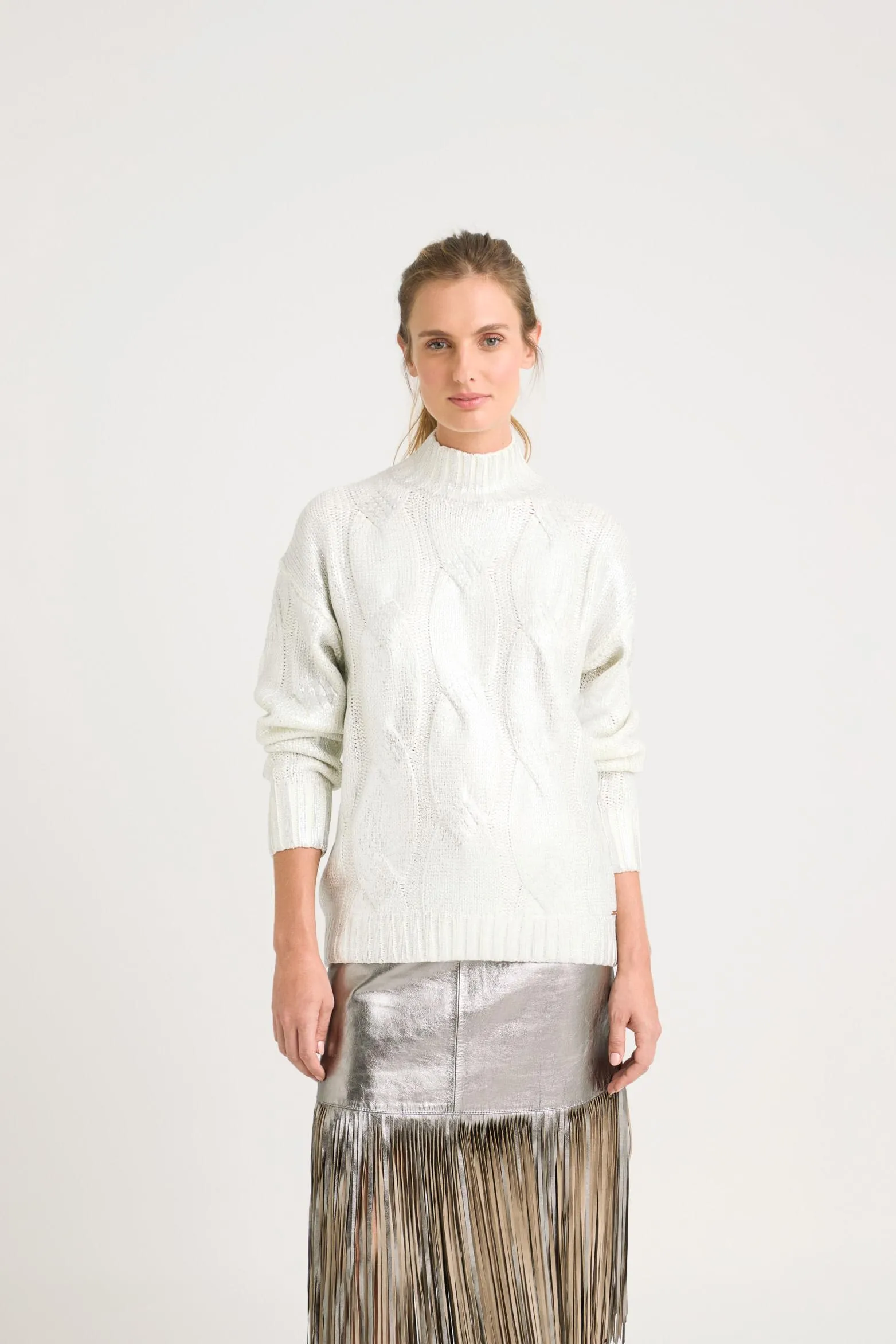 Sweater Rock en tejido rectilíneo para mujer efecto metalizado