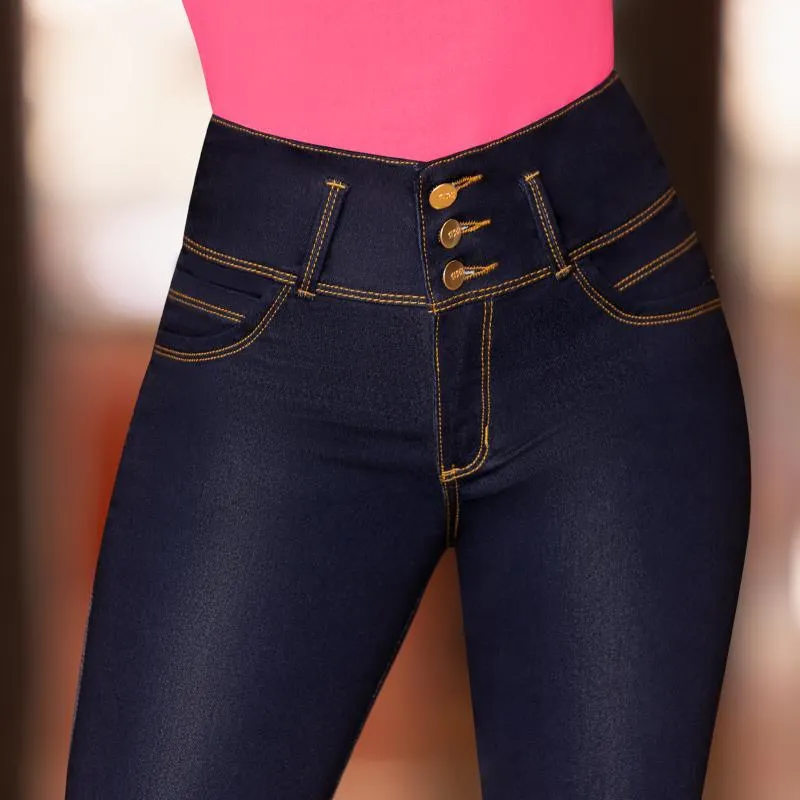 JEAN TIRO MEDIO, EXTRA REALCE, BOTA RECTA CON BOLSILLOS