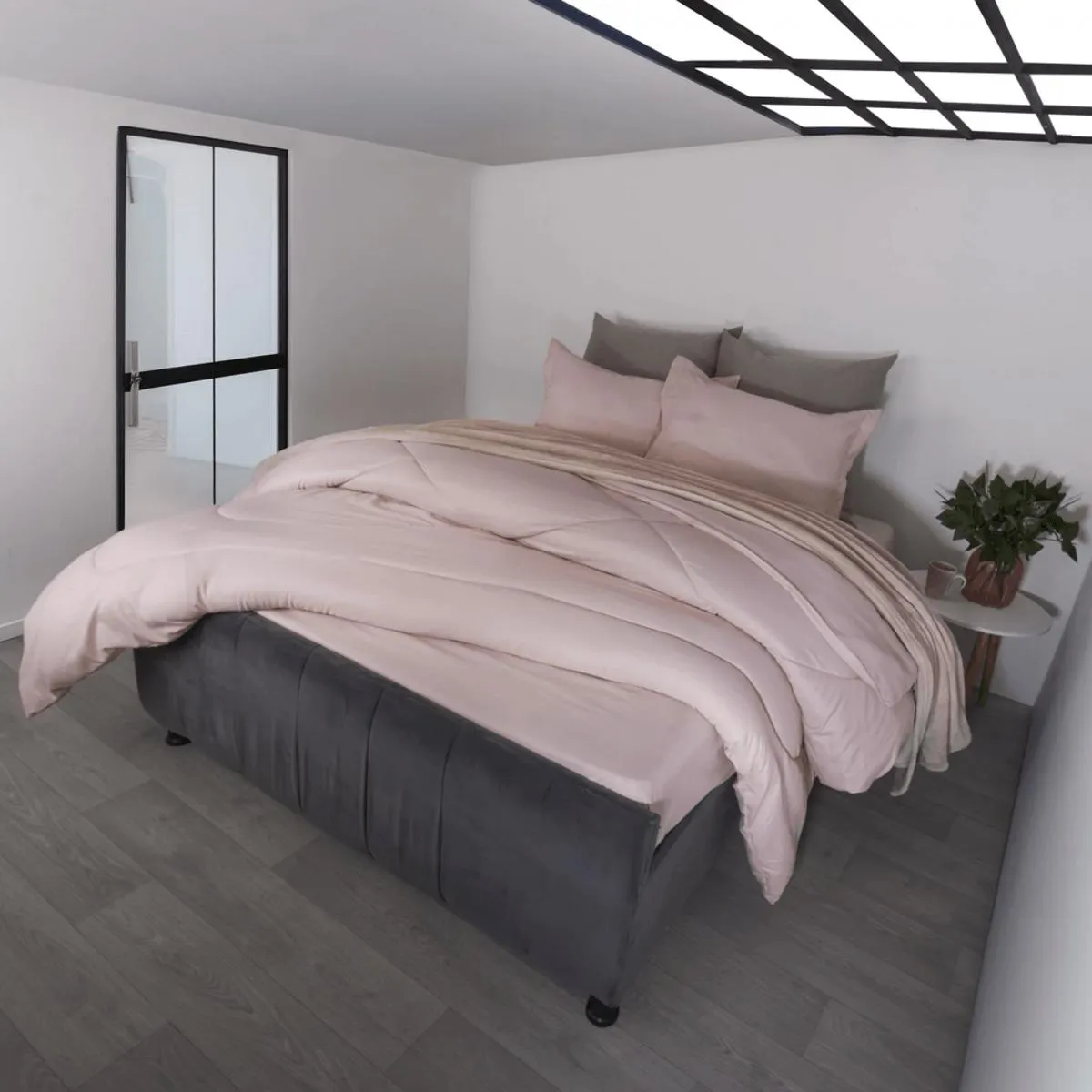 Combo plumón más sábana ajustable rosa loto