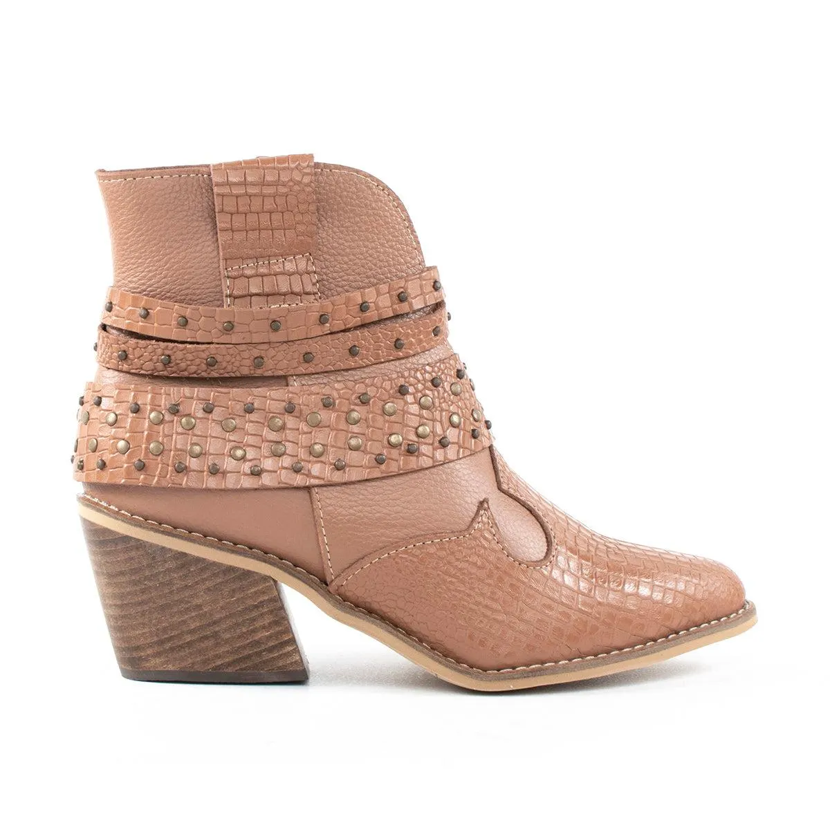 Botines texanos de cuero color miel con correas