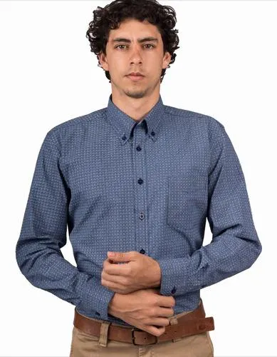 Camisa Manga Larga azul Estampado Círculos – Moldería informal