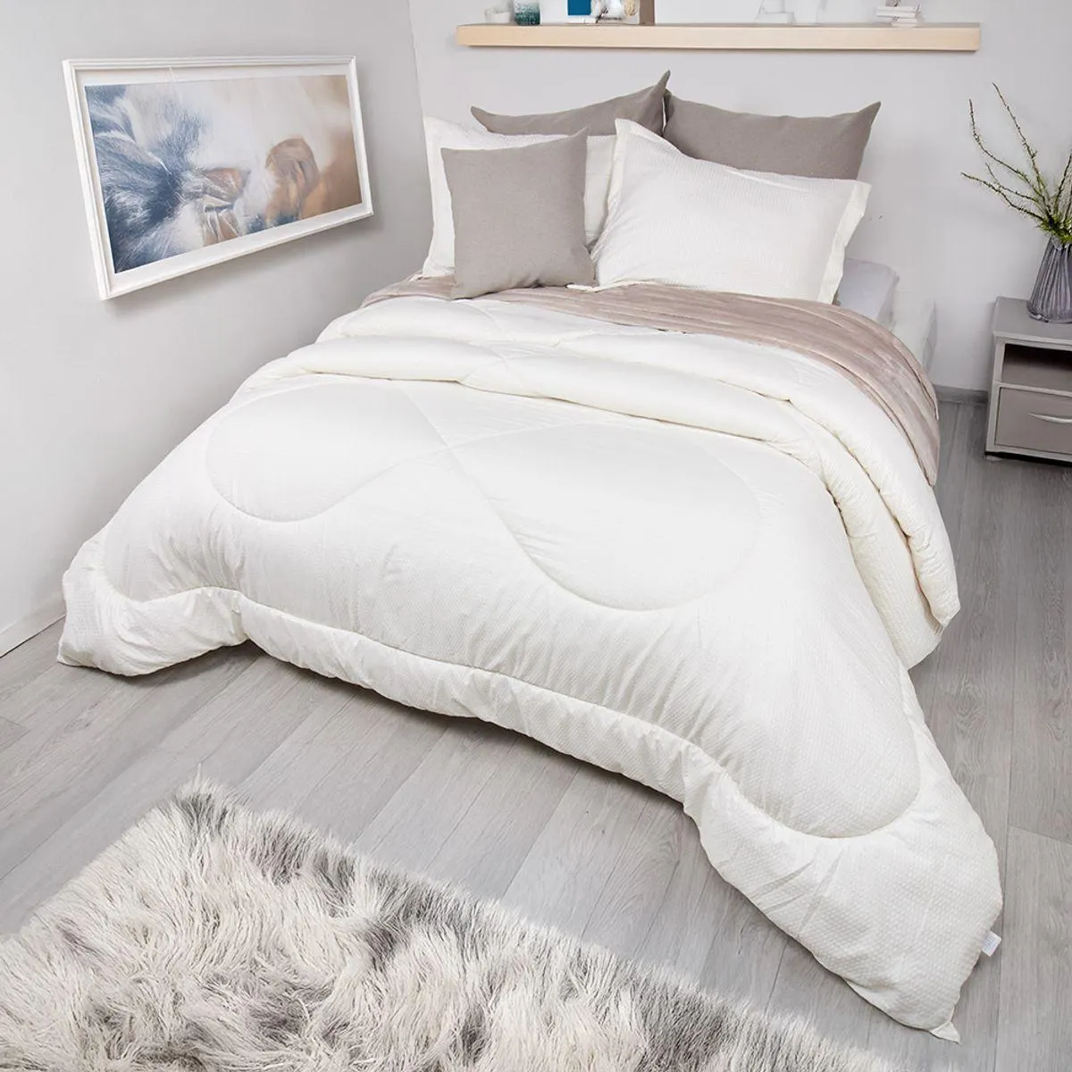 Plumón más fundón de almohada corrugado blanco gardenia