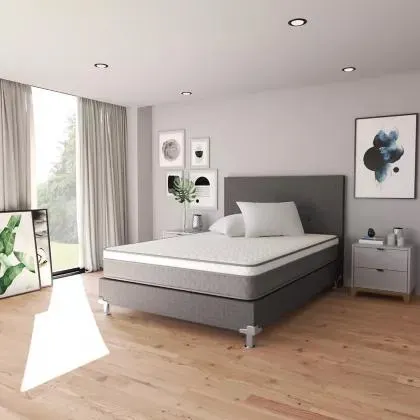 Combo Doble 140x190 Base Cama Gris + Colchón + Cabecero + Almohada