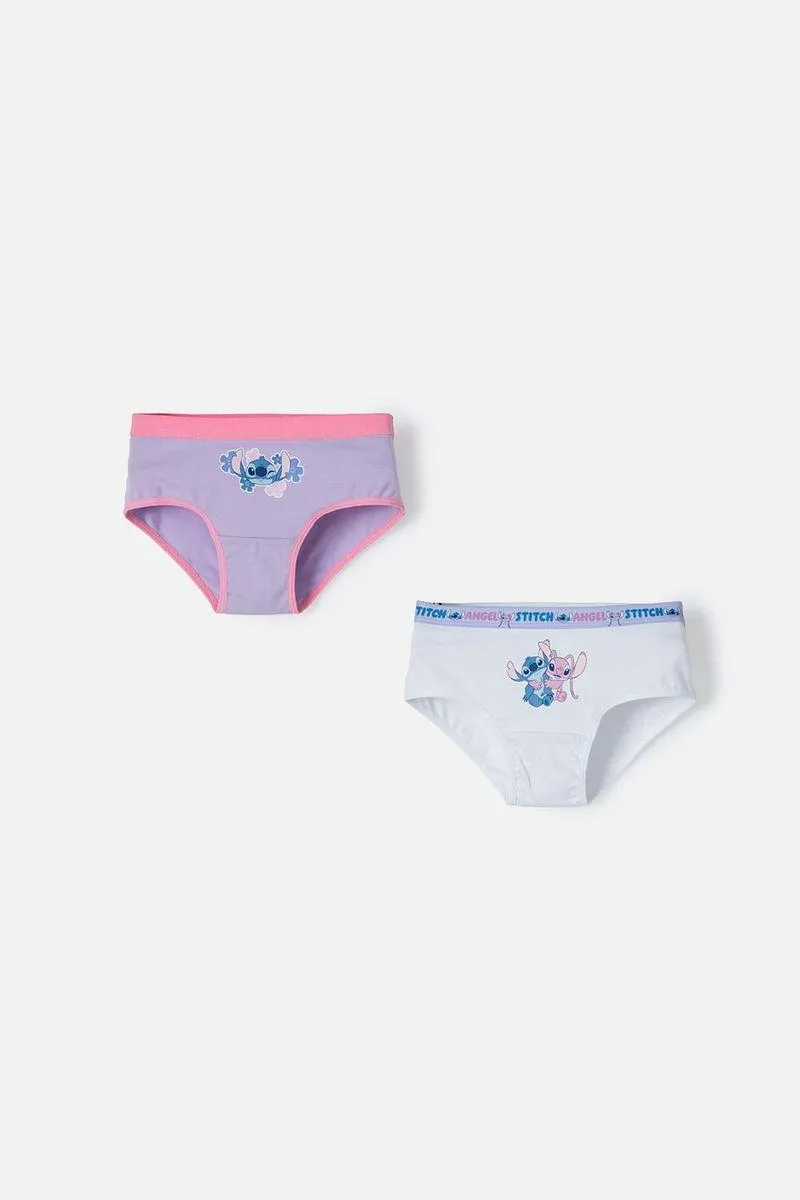Pack x2 panties de Stitch lavanda y blanco para niña