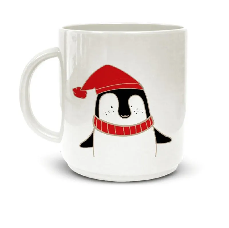 Mug 14Oz Blanco Diseño Pingüino Navidad