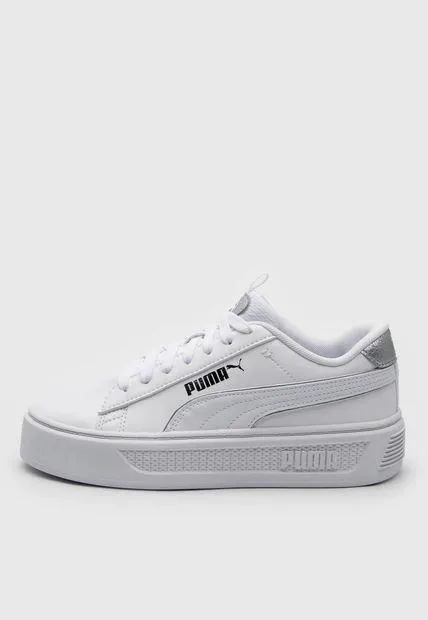 Tenis Lifestyle Blanco-Plateado Puma Smash Plataforma v3 Pop Up