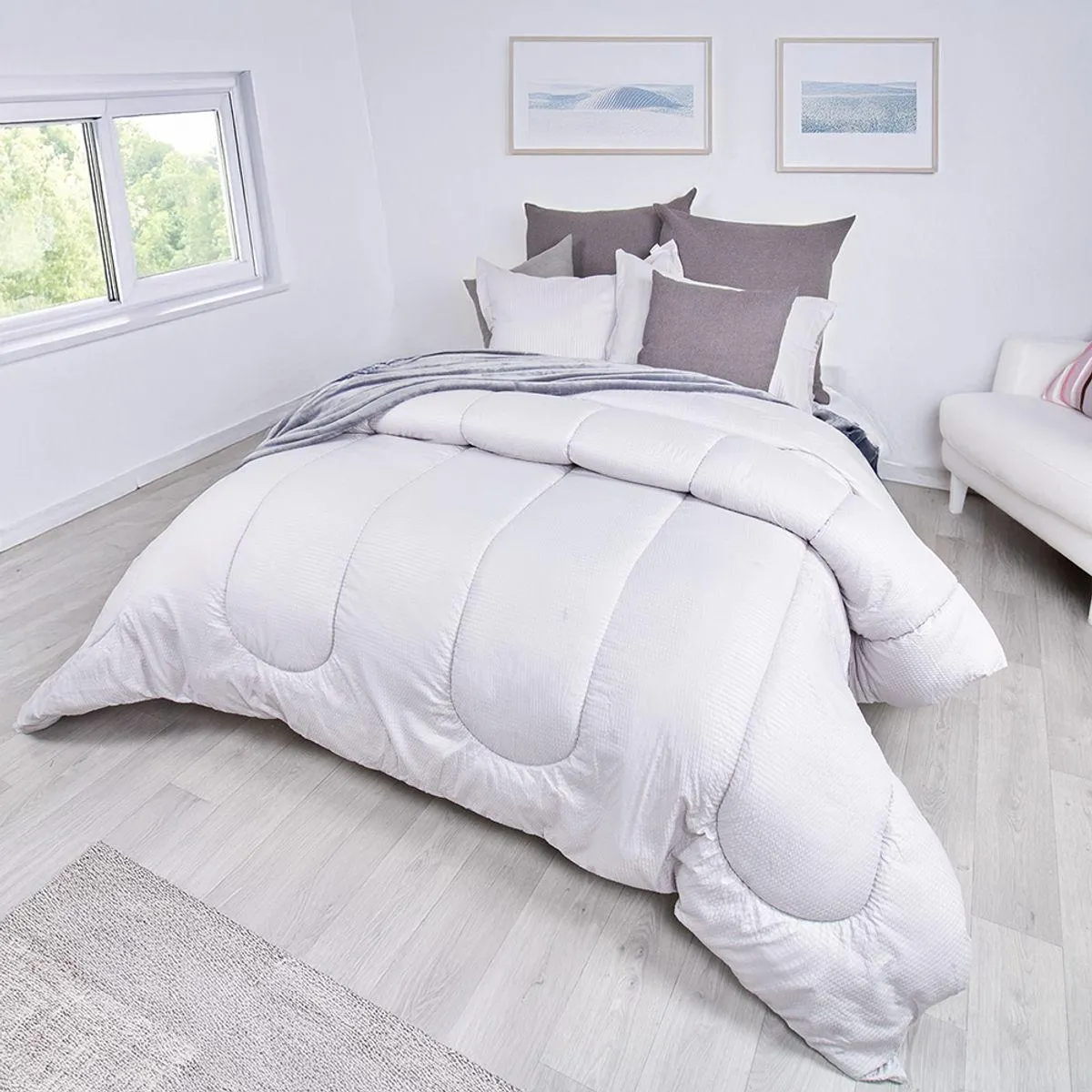 Plumón más fundón de almohada microfibra corrugada gris