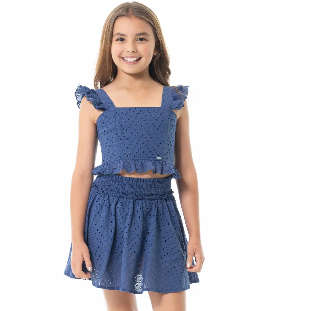 BLUE EYELET SKORT SET FOR GIRLS