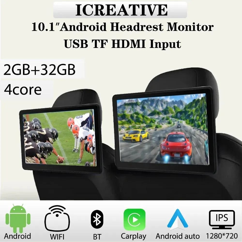 10.1inch Android Headrest Monitor IPS Display for Car Rear Seats Entertainment Multimedia Carplay Vedio Player USB TF HDMI Input