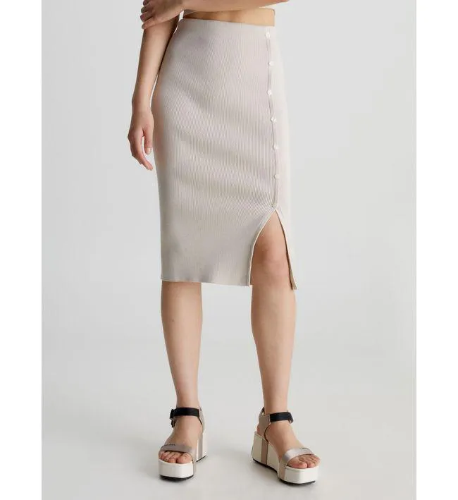 Falda Lápiz De Algodón Orgánico Calvin Klein Mujer Beige