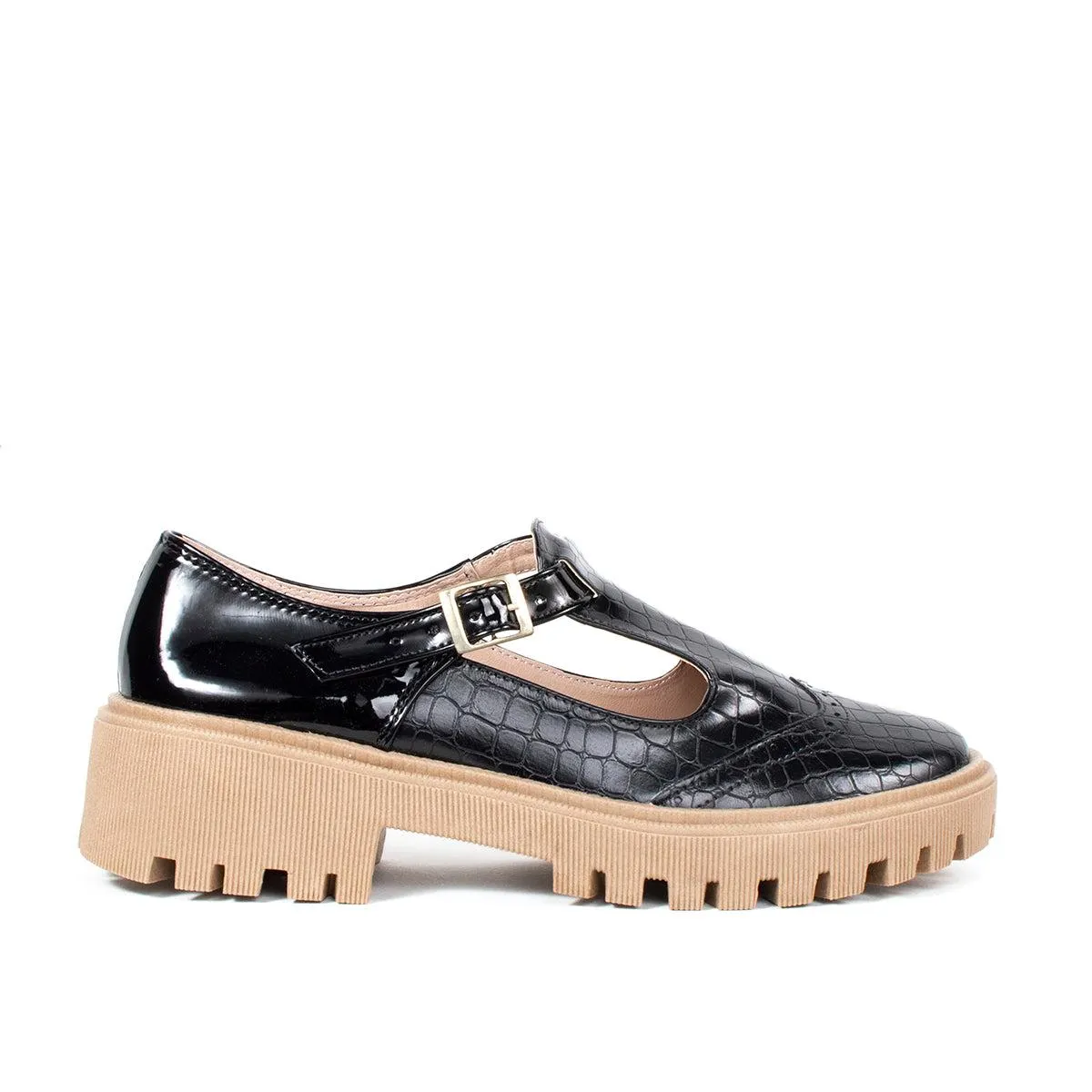 Mocasines tipo mafalda color negro texturizado