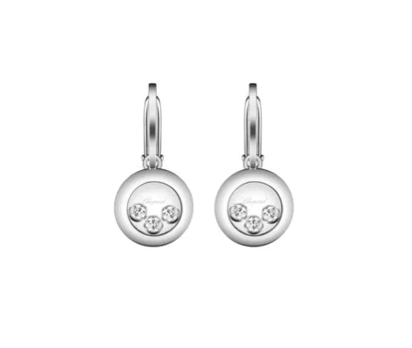 Aretes largos Chopard Happy Diamonds oro blanco 18K y diamantes