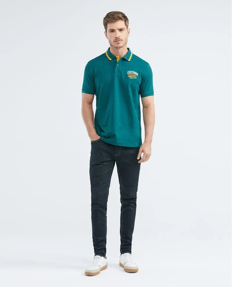 Camiseta de Hombre Tipo Polo, Classic Fit Manga Corta - Cuello con Raya en Contraste