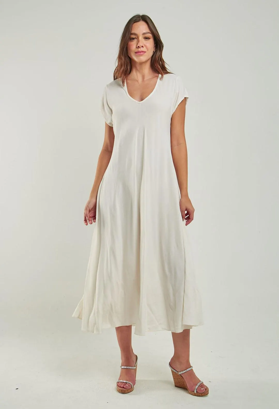 Vestido Midi Cuello en V Mujer - SALE