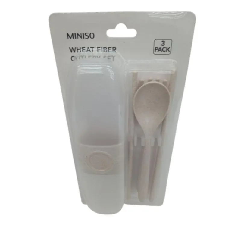 Set de 3 cubiertos con Estuche Plástico, Mediano, Beige