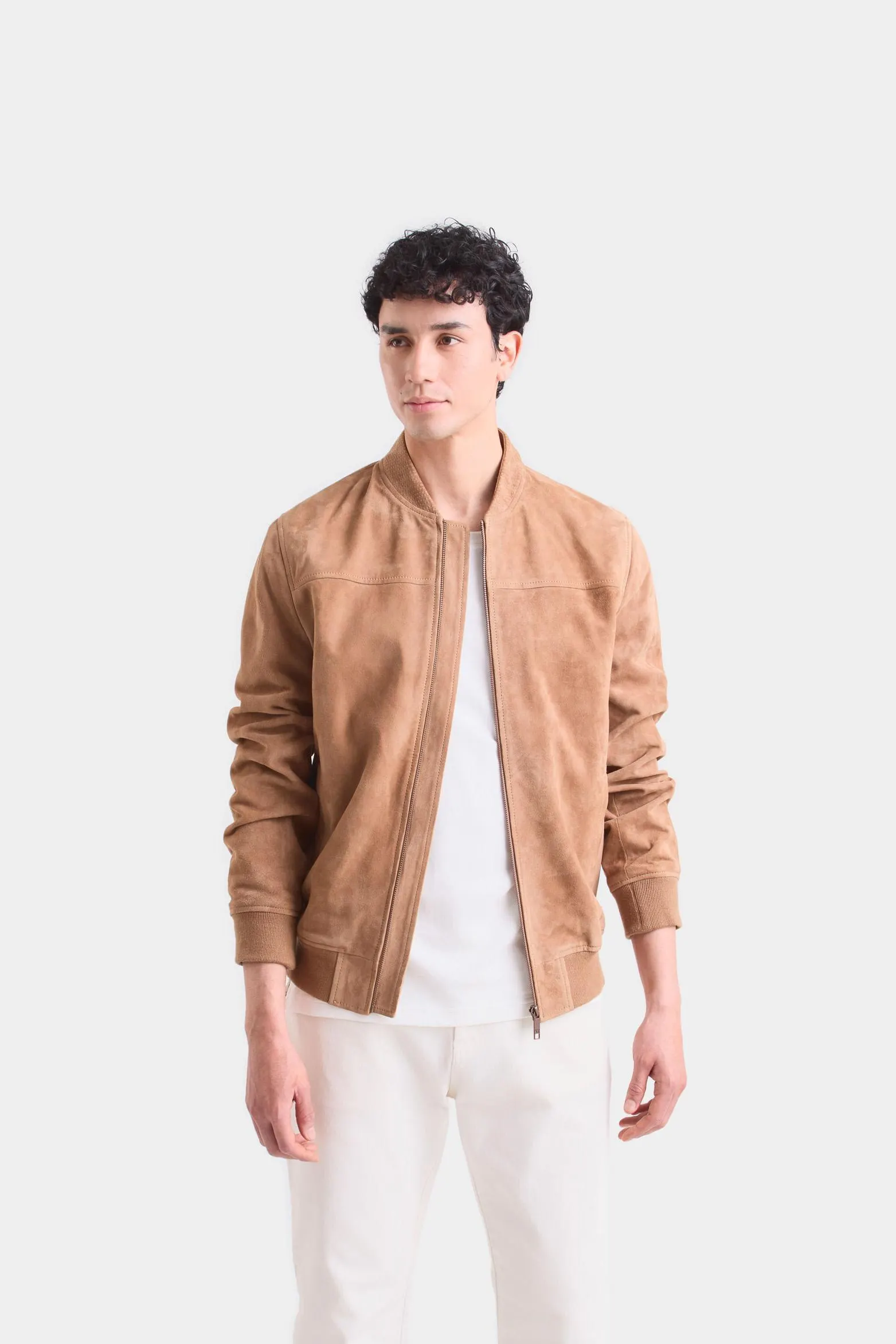 Chaqueta bomber helios de cuero gamuza para hombre silueta liviana