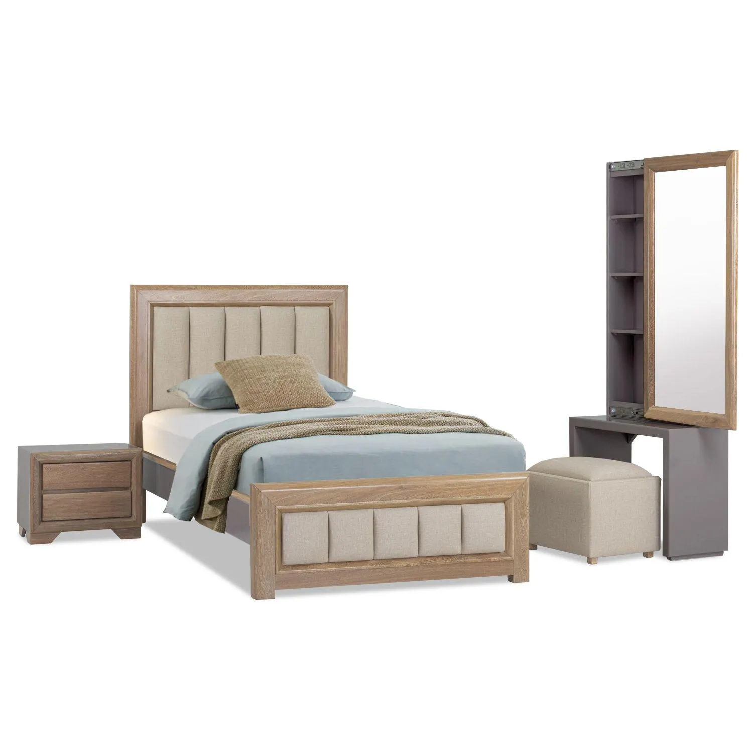 Cama 1.00 Marbella Eurolino Mafil, Natural y Taupe Perla