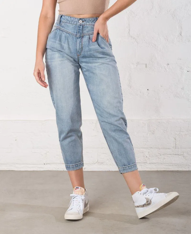 Jean claro crop con cotilla